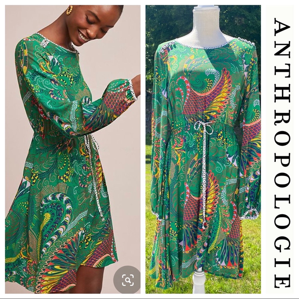 NWT Anthropologie Maeve Janis Dress, Green Paisley Print, Size 6.